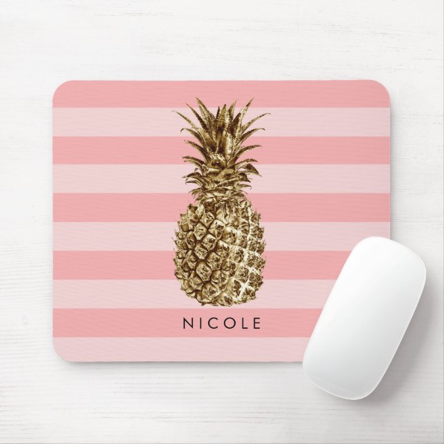 Snyggt söt giftigt guld ananas och rosa rand musmatta (Med mus)