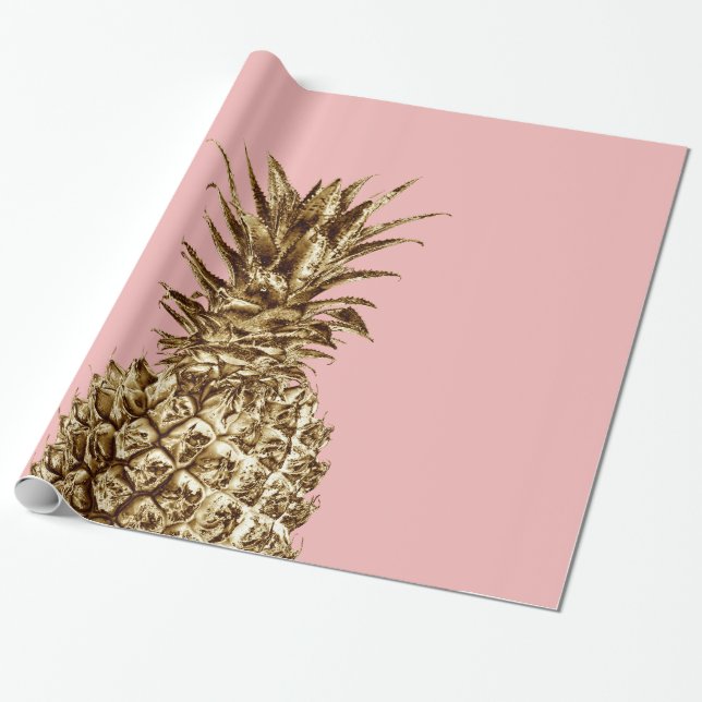 Snyggt söt giftigt guld & pastel rosa ananas presentpapper (Utrullad)
