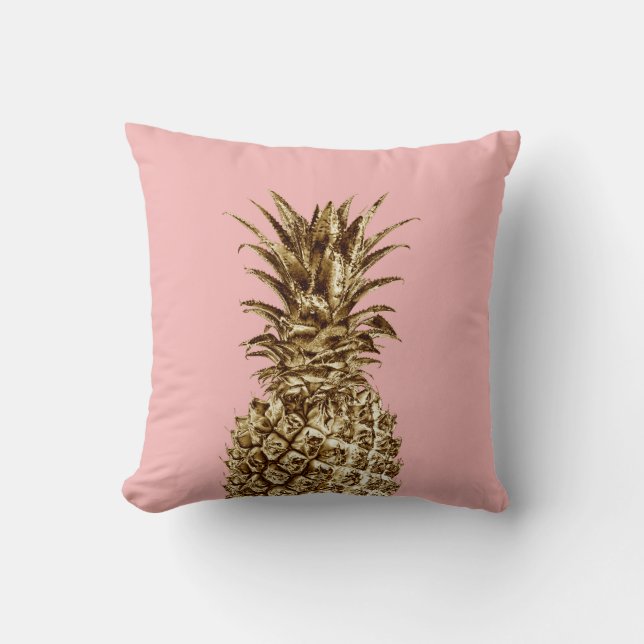 Snyggt söt guld och pastellananas rosa kudde (Framsida)