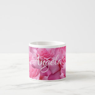 Snyggt söt rosa ros namn Angela blommigt boho Espressomugg