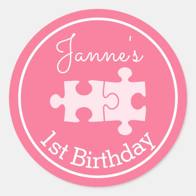 Snyggt sötat Rosa Puzzles Runt Klistermärke (Framsida)