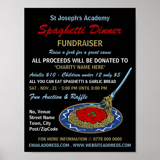 Snyggt Spaghetti Dinner Fundraiser Event Poster (Framsidan)