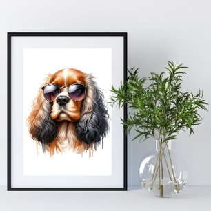 Snyggt Spanska i solglasögon Watercolor Pet Art Poster