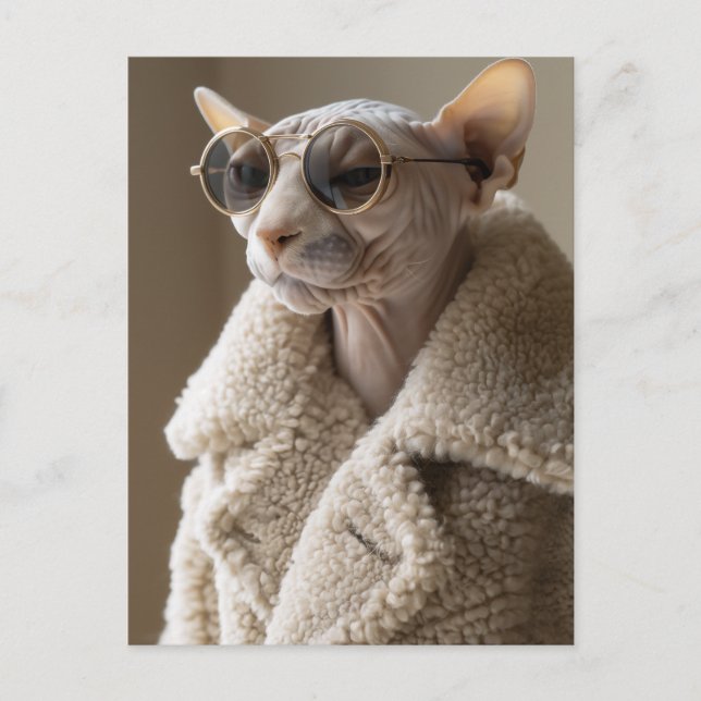 Snyggt Sphynx Cat i Sunglass och Sherpa Jackar Vykort (Framsida)