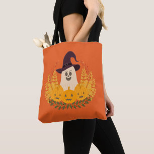 Snyggt spök- och pumpafallkrans tygkasse