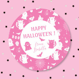 Snyggt spökigt barn rosa Halloween-dekal med namn Runt Klistermärke