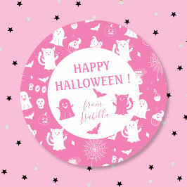 Snyggt spökigt barn rosa Halloween-dekal med namn Runt Klistermärke