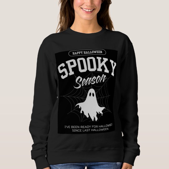 Snyggt Spooky Ghost Halloween Women Sweatshirt T Shirt (Framsida)