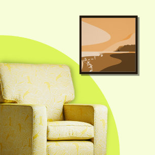 Snyggt Square Orange Digital Sunset Sjölandskap Poster