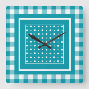 Snyggt Square Wall Clock, Teal Check Gingham Fyrkantig Klocka