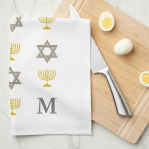 Snyggt Star of David Menorah Jewish Monogram Kökshandduk