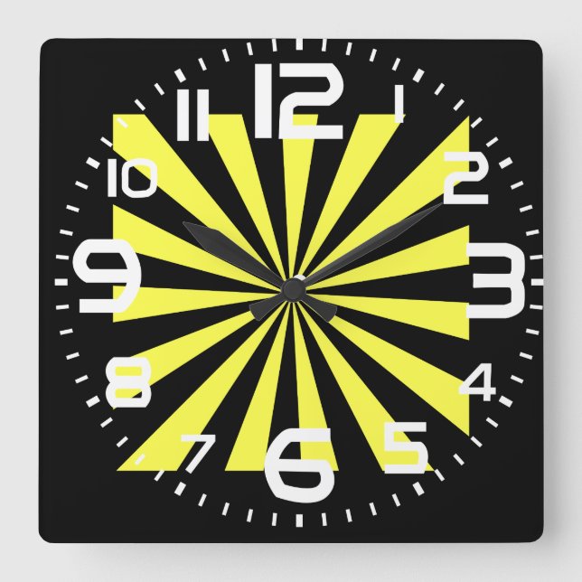 Snyggt Starburst Clock. Art Deco-titta. Fyrkantig Klocka (Framsida)