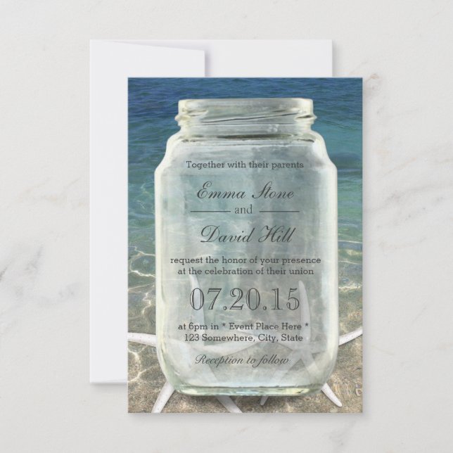 Snyggt Starfish & Mason Burk Blue Beach Wedding Inbjudningar (Framsida)