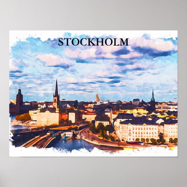 Snyggt Stockholm Sverige Panorama City View Poster (Framsidan)