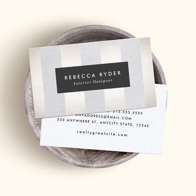 Snyggt Stripe Faux Guld och Linen Professionell Visitkort (Skapare uppladdad)