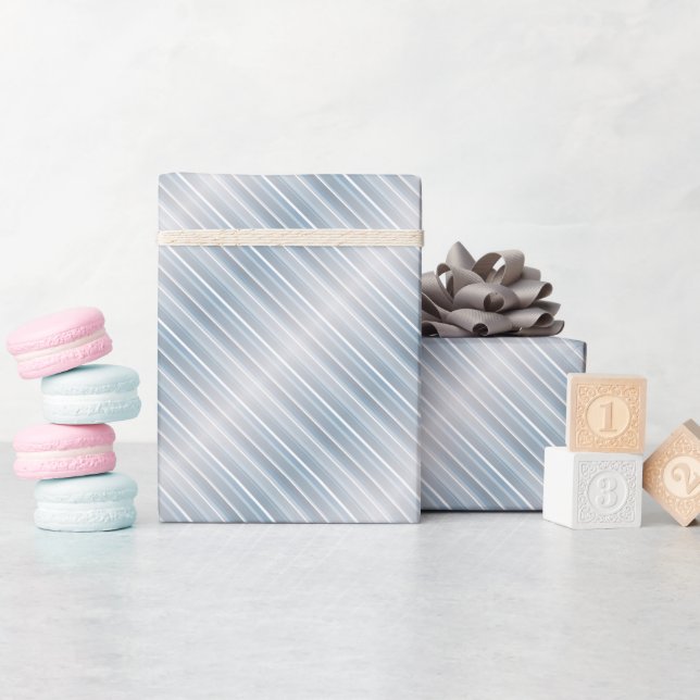 Snyggt stripe grått-blått presentpapper (Baby Shower)