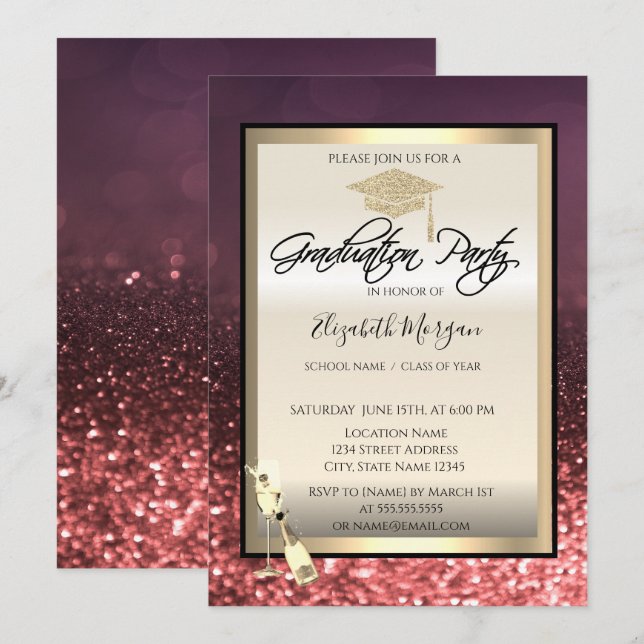 Snyggt Studentmössa,Vin Glass Studenten Inbjudningar (Fram/baksida)