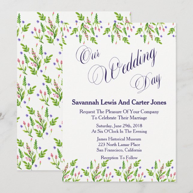 Snyggt Summer Flowers Bröllop Inbjudningar (Fram/baksida)