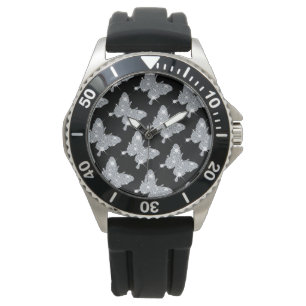Snyggt svart faux gnistra diamant butterfly watel armbandsur