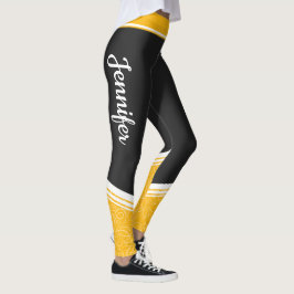Snyggt svart gult blommigt vit rand och namn leggings
