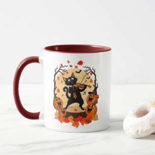 Snyggt Svart Katt som Spelar Fiol T-Shirt Mugg