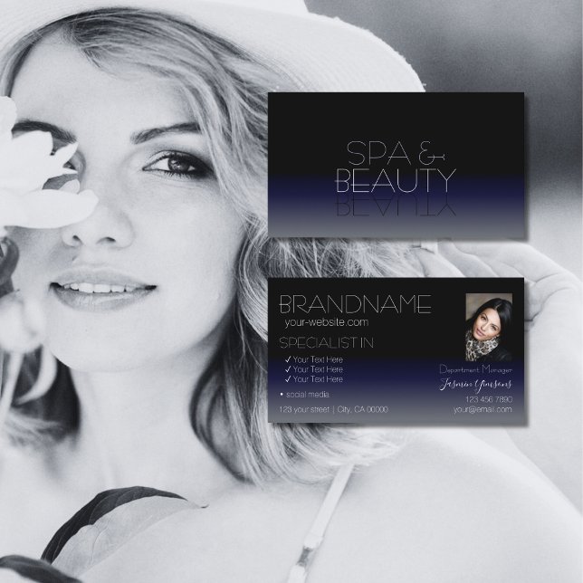 Snyggt Svart och Blått Chic Spegel-teckensnitt med Visitkort (Skapare uppladdad)