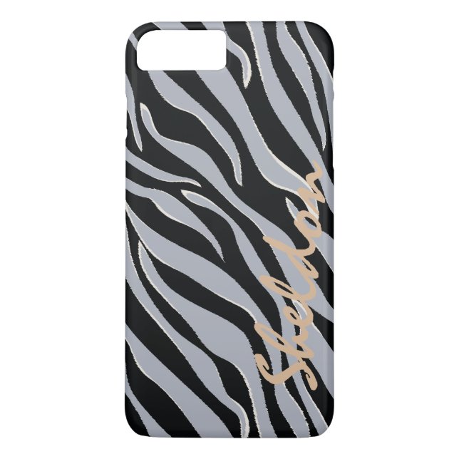 Snyggt svart och grått sebramönster monogram Case-Mate iPhone skal (Baksida)