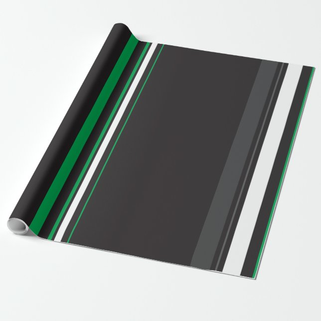 Snyggt, svart och Grönt rent, platt Linjer Presentpapper (Utrullad)