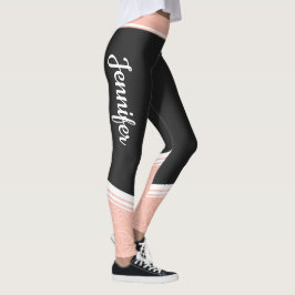 Snyggt svart och rosa blommigt vit rand och namn leggings