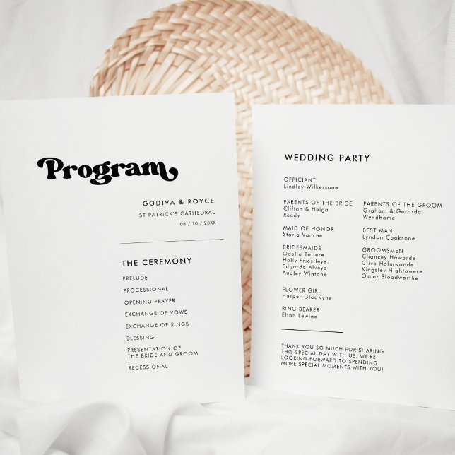 Snyggt, svart och vitt bröllop program (Skapare uppladdad)