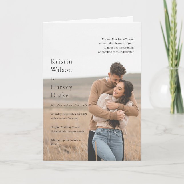 Snyggt, svart och vitt foto Modern Bröllop Inbjudan (Framsida)