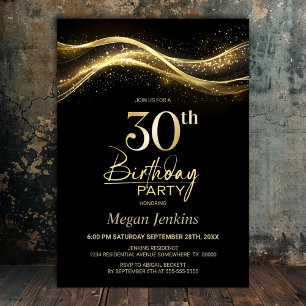 Snyggt Svarta Guld 30års födelsedag Party Inbjudningar