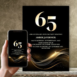 Snyggt Svarta och Guld 65e Födelsedagsfest Inbjudningar