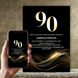 Snyggt Svarta och Guld 90:e Födelsedagsfest Inbjudningar