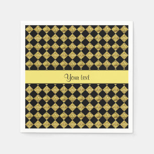 Snyggt Svarta och Gult Glitter Checkers Pappersservett