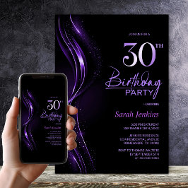 Snyggt Svarta och Lila 30års födelsedag Party Inbjudningar