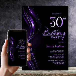 Snyggt Svarta och Lila 30års födelsedag Party Inbjudningar