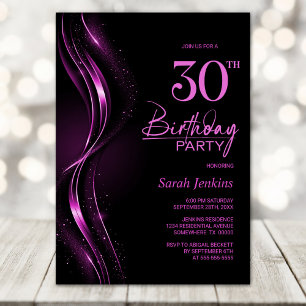 Snyggt Svarta och Rosa 30års födelsedag Party Inbjudningar