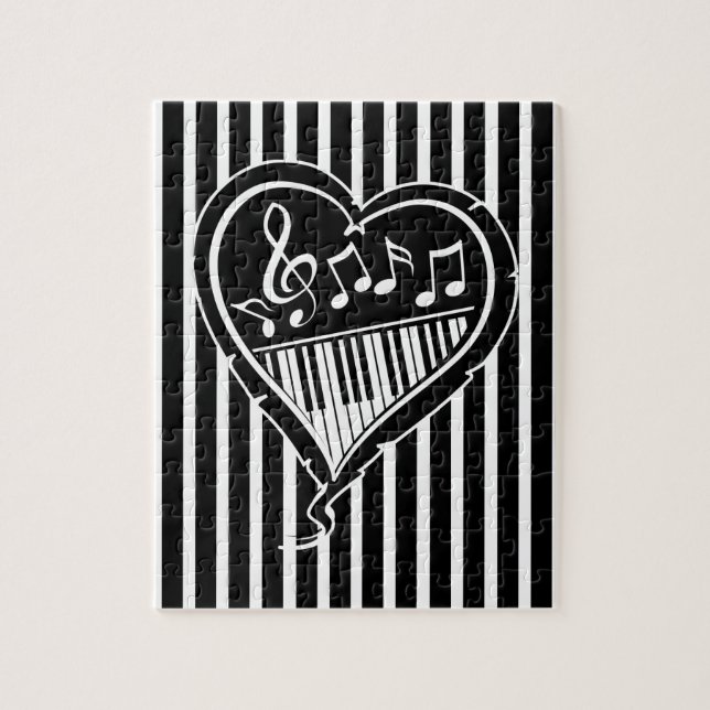 Snyggt Svarta och vita musik noter och piano Pussel (Vertikal)