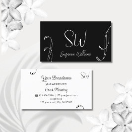 Snyggt Svartvit Chic Ornate med Monogram Visitkort