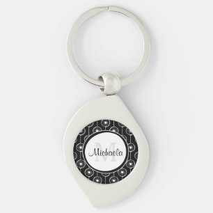 Snyggt Svartvit ört Monogram med Namn Swirl Silverfärgad Nyckelring