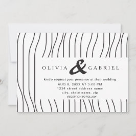 Snyggt svartvit rand. Modern Bröllop Inbjudningar