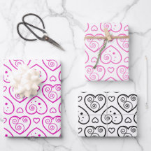 Snyggt svartvitt och Rosa Hearts Wrapping Papper L