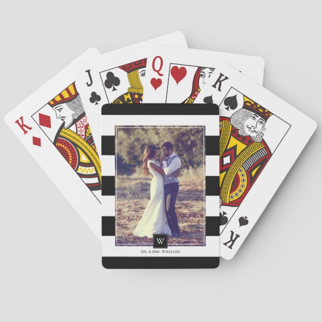 Snyggt Svartvitt Rand monogrammat Casinokort (Baksidan)