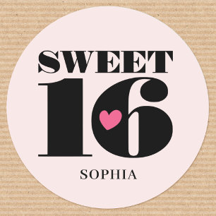 Snyggt Sweet sixteen Rosa för eget namn på födelse Runt Klistermärke
