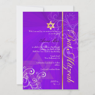 Snyggt Swirls Bat mitzvah/indigo/guld Inbjudningar