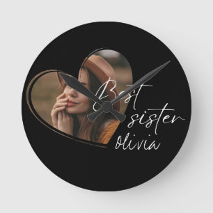 Snyggt Syster Photo Elegant Modern Black Rund Klocka