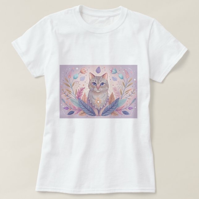 Snyggt T-shirt med söt kattunge i pastel färg (Design framsida)