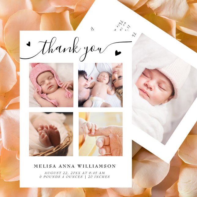 Snyggt Tack Script Photo Collage Birth Meddelande (Skapare uppladdad)