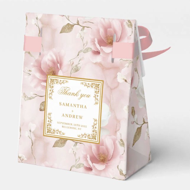Snyggt  Tacken i Elfenbenskusten Guld Bröllop Presentaskar (Stylish Blush Ivory Gold Wedding Thank You Box)